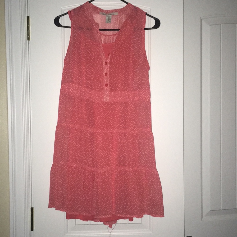 Pink dress with white polka dots